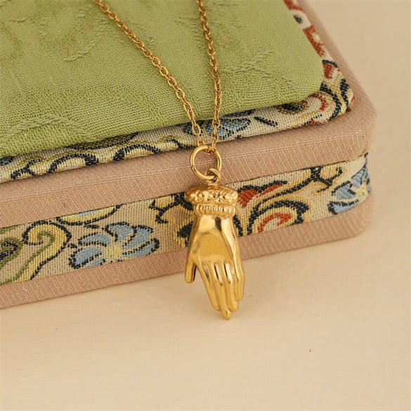 Wholesale Women's Minimalist Geometric Handshaped 18K Gold Plated Stainless Steel Pendant Necklace With Cross Chain
