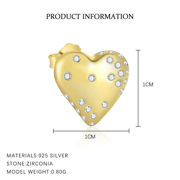 Wholesale Women's Minimalist Geometric Heart Shaped S925 Sterling Silver Zirconia Micro Set Earrings