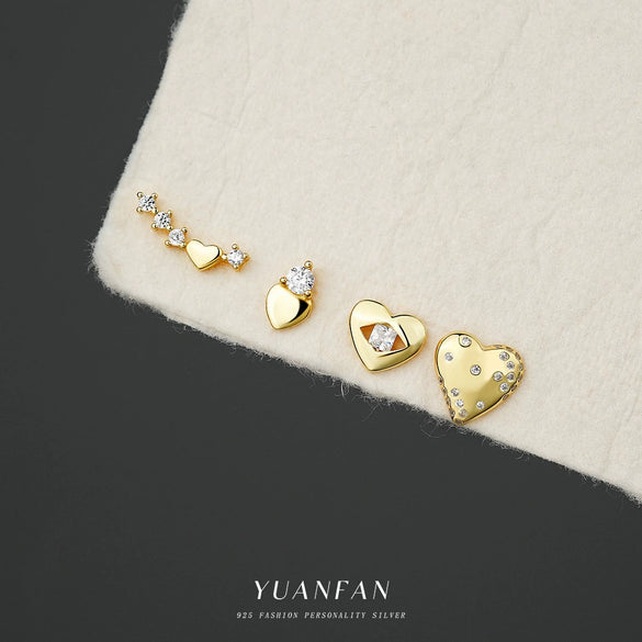 Wholesale Women's Minimalist Geometric Heart Shaped S925 Sterling Silver Zirconia Micro Set Earrings