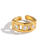 Wholesale Women's Minimalist Geometric Hollow Out Stainless Steel Open Ring With 18K Gold Electroplating