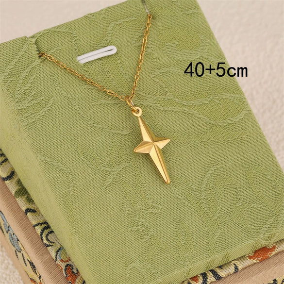 Wholesale Women's Minimalist Geometric 18K Gold Electroplated Stainless Steel Cross Pendant Necklace