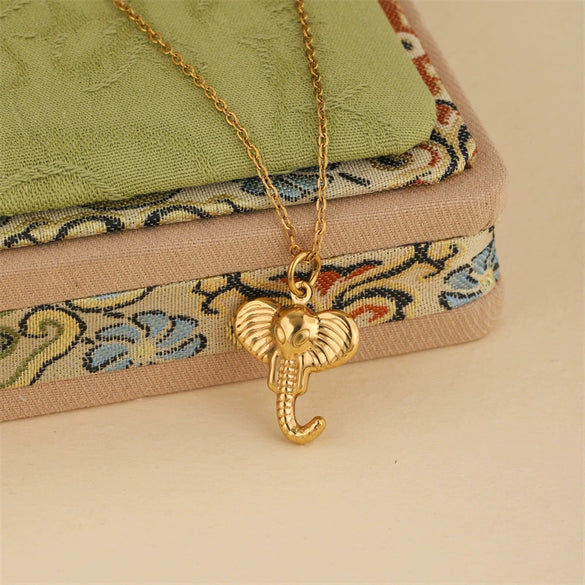 Wholesale Women's Minimalist Geometric 18K Gold Electroplated Stainless Steel Elephant Pendant Cross Chain Necklace
