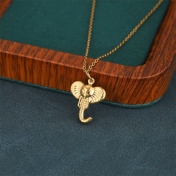 Wholesale Women's Minimalist Geometric 18K Gold Electroplated Stainless Steel Elephant Pendant Cross Chain Necklace