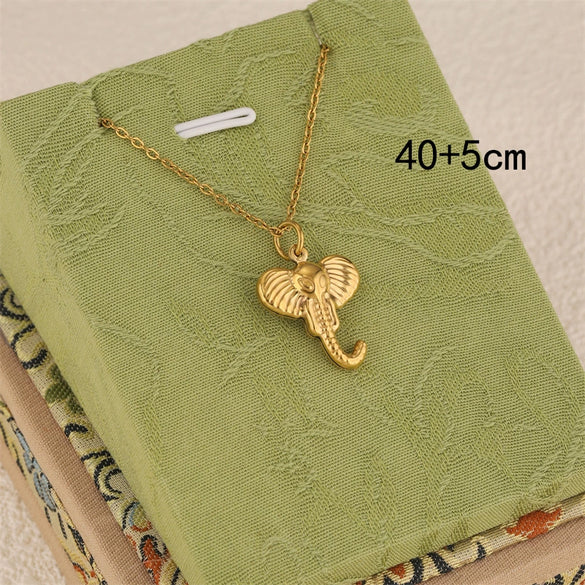 Wholesale Women's Minimalist Geometric 18K Gold Electroplated Stainless Steel Elephant Pendant Cross Chain Necklace