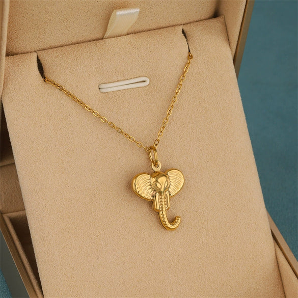 Wholesale Women's Minimalist Geometric 18K Gold Electroplated Stainless Steel Elephant Pendant Cross Chain Necklace