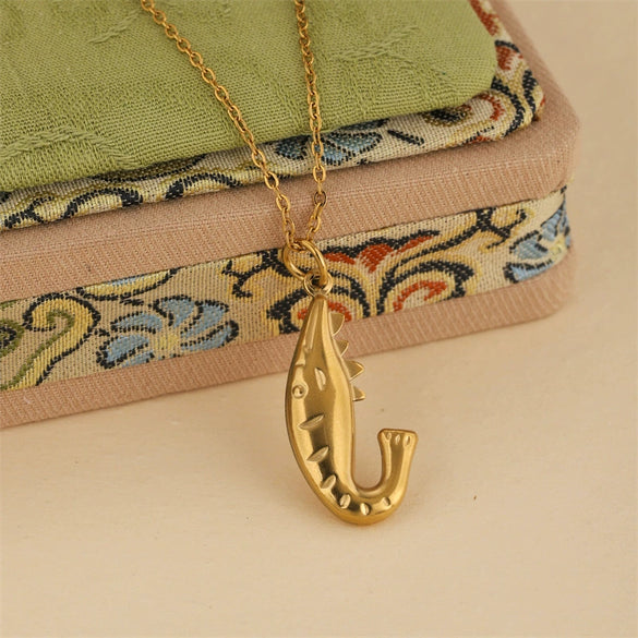 Wholesale Women's Minimalist Geometric 18K Gold Plated Stainless Steel Cross Chain With 3D Ocean Shark Pendant Necklace