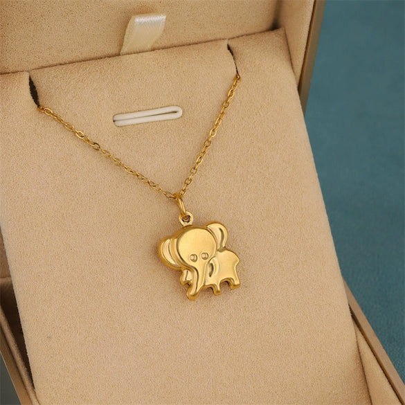 Wholesale Women's Minimalist Geometric 18K Gold Plated Stainless Steel Elephant Pendant Cross Chain Necklace