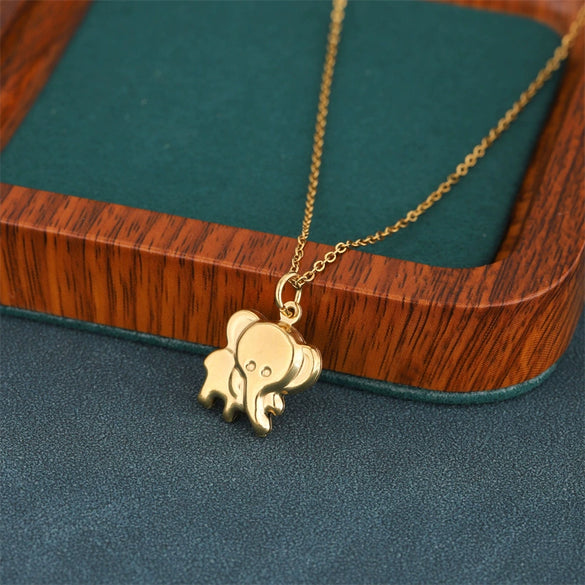 Wholesale Women's Minimalist Geometric 18K Gold Plated Stainless Steel Elephant Pendant Cross Chain Necklace