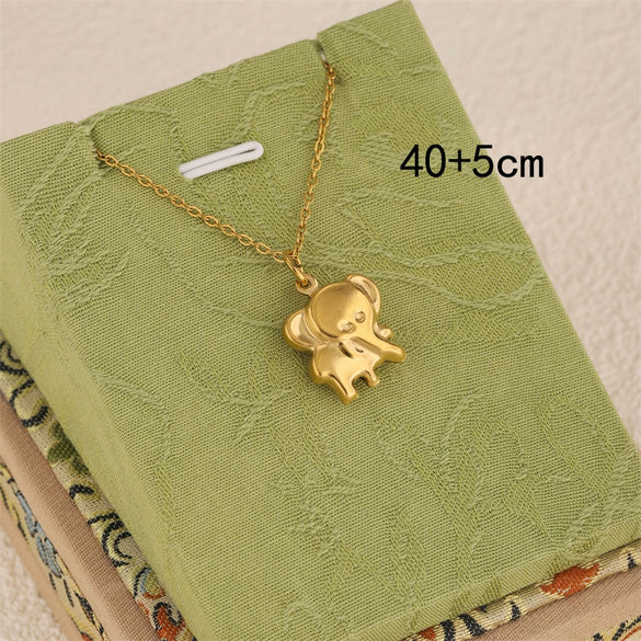 Wholesale Women's Minimalist Geometric 18K Gold Plated Stainless Steel Elephant Pendant Cross Chain Necklace