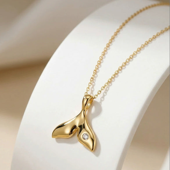 Wholesale Women's Minimalist Geometric Mermaid Tail Pendant 925 Silver Electroplated Cross Chain Necklace