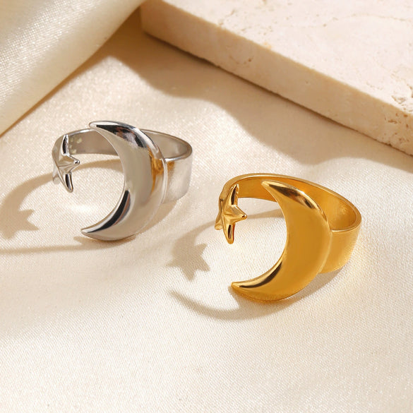 Wholesale Women's Minimalist Geometric Moon Star Stainless Steel Electroplated Ring