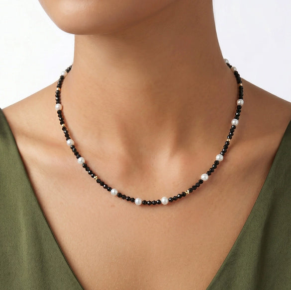 Wholesale Women's Minimalist Geometric Natural Stone Pearl Turquoise Layered S925 Silver Electroplated Necklace Cross Chain