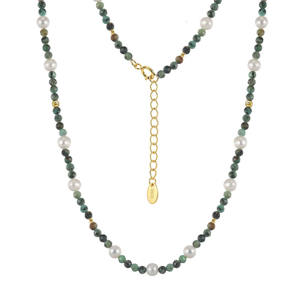 Wholesale Women's Minimalist Geometric Natural Stone Pearl Turquoise Layered S925 Silver Electroplated Necklace Cross Chain