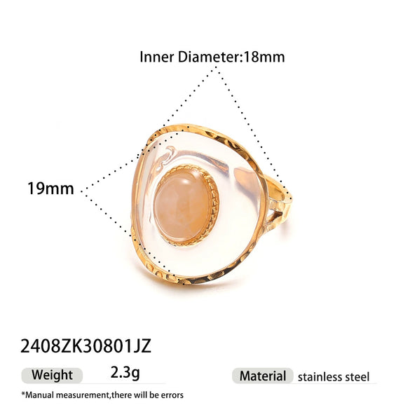 Wholesale Women's Minimalist Geometric Open Ring With Electroplating Titanium Steel And Rose Quartz Inlay