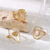 Wholesale Women's Minimalist Geometric Open Ring With Electroplating Titanium Steel And Rose Quartz Inlay