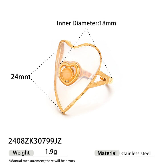 Wholesale Women's Minimalist Geometric Open Ring With Electroplating Titanium Steel And Rose Quartz Inlay