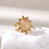 Wholesale Women's Minimalist Geometric Open Ring With Electroplating Titanium Steel And Rose Quartz Inlay