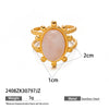 Wholesale Women's Minimalist Geometric Open Ring With Electroplating Titanium Steel And Rose Quartz Inlay