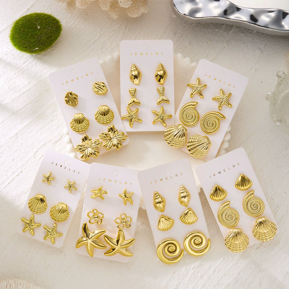 Wholesale Women's Minimalist Geometric Plastic Electroplated Starfish Shell Earring Set