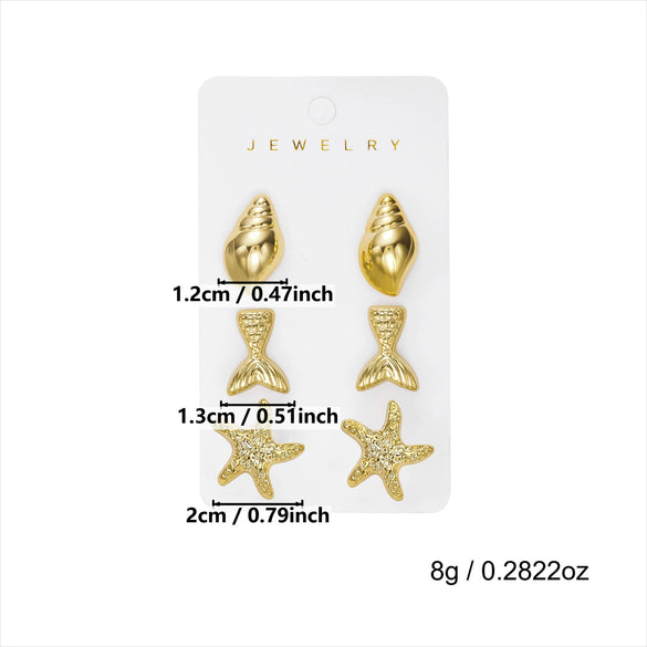Wholesale Women's Minimalist Geometric Plastic Electroplated Starfish Shell Earring Set