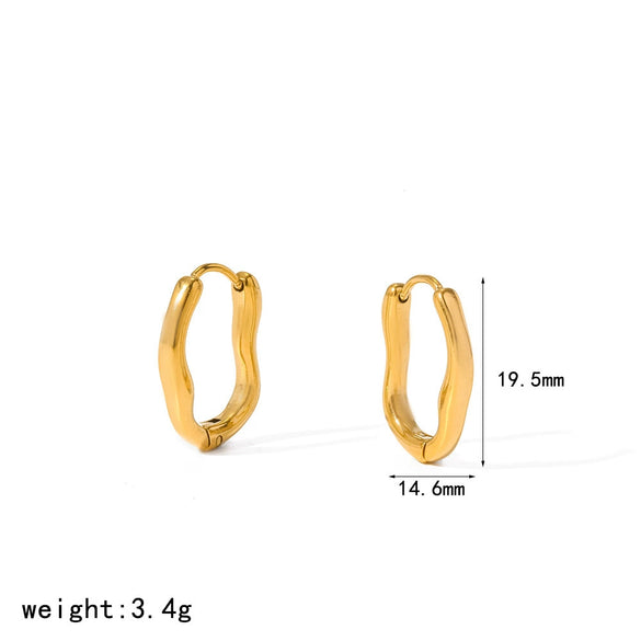Wholesale Women's Minimalist Geometric Pleated 18K Gold Vacuum Electroplated Stainless Steel Hoop Earrings