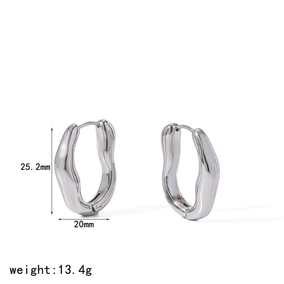 Wholesale Women's Minimalist Geometric Pleated 18K Gold Vacuum Electroplated Stainless Steel Hoop Earrings