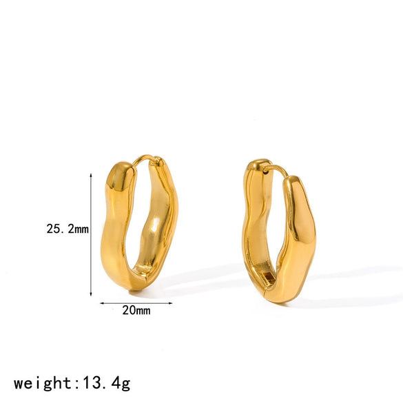 Wholesale Women's Minimalist Geometric Pleated 18K Gold Vacuum Electroplated Stainless Steel Hoop Earrings