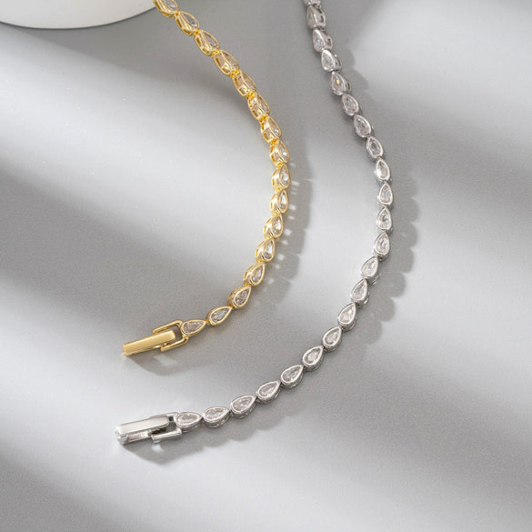 Wholesale Women's Minimalist Geometric S925 Sterling Silver Electroplated Water Droplets Zircon Bracelet