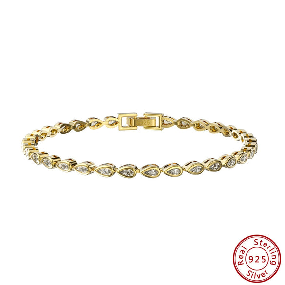 Wholesale Women's Minimalist Geometric S925 Sterling Silver Electroplated Water Droplets Zircon Bracelet
