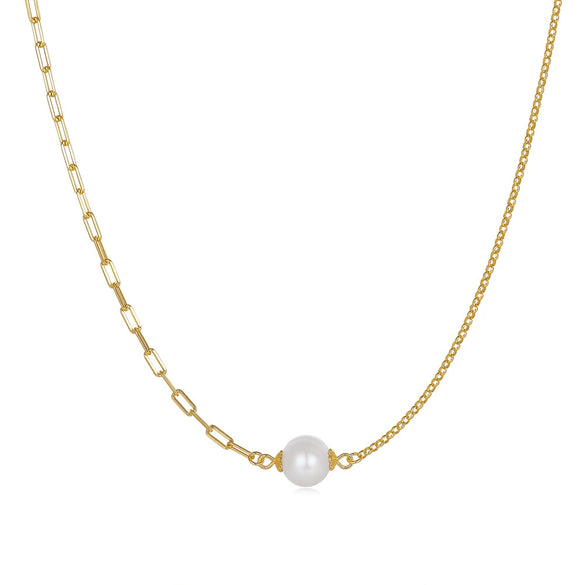 Wholesale Women's Minimalist Geometric S925 Sterling Silver Gold Plated Freshwater Pearl Bracelet
