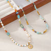 Wholesale Women's Minimalist Geometric Shell Blue Pine Natural Freshwater Pearl Titanium Steel Ite Beaded Necklace With Seiko Design And O Word Chain