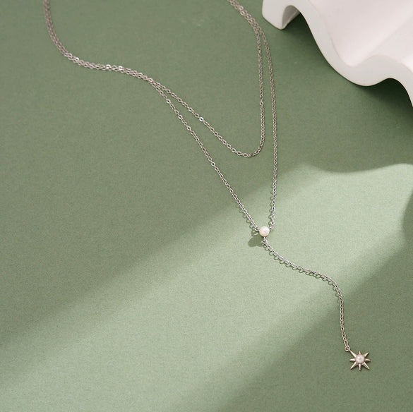 Wholesale Women's Minimalist Geometric Silver Electroplated Tassel Star Clavicle Pendant Yshaped Choker Necklace