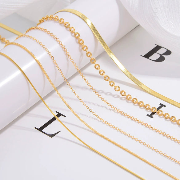Wholesale Women's Minimalist Geometric 925 Silver Snake Bone Chain Gold Plated