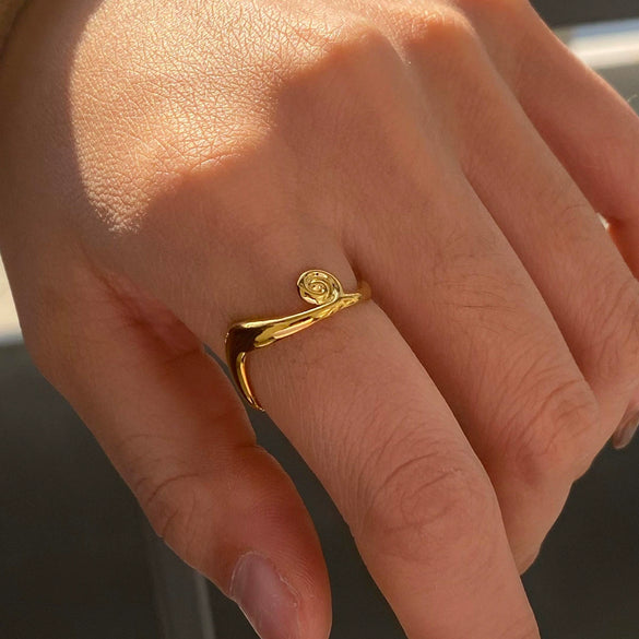 Wholesale Women's Minimalist Geometric Spiral Open Ring Stainless Steel Jewelry With Electroplating In 18K Gold
