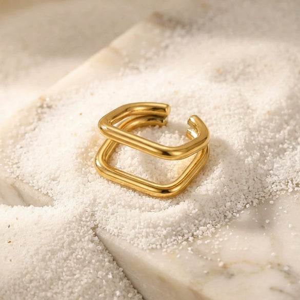 Wholesale Women's Minimalist Geometric Square Open Titanium Steel Electroplated Ring Fashion Accessory