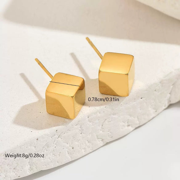 Wholesale Women's Minimalist Geometric Square Stud Earrings Stainless Steel 14K Gold Plated And Polished
