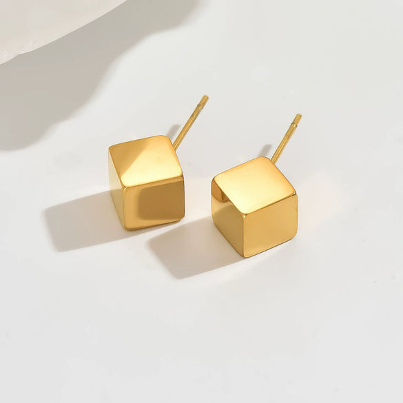 Wholesale Women's Minimalist Geometric Square Stud Earrings Stainless Steel 14K Gold Plated And Polished
