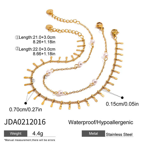 Wholesale Women's Minimalist Geometric Stainless Steel And Freshwater Pearl Double Anklet With Electroplating Design
