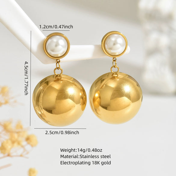 Wholesale Women's Minimalist Geometric Stainless Steel And Titanium Steel Electroplated Pearl Earrings Jewelry