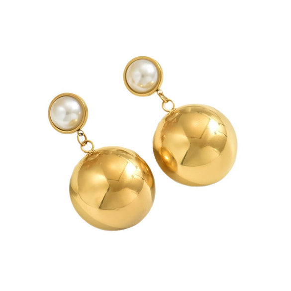 Wholesale Women's Minimalist Geometric Stainless Steel And Titanium Steel Electroplated Pearl Earrings Jewelry