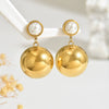 Wholesale Women's Minimalist Geometric Stainless Steel And Titanium Steel Electroplated Pearl Earrings Jewelry