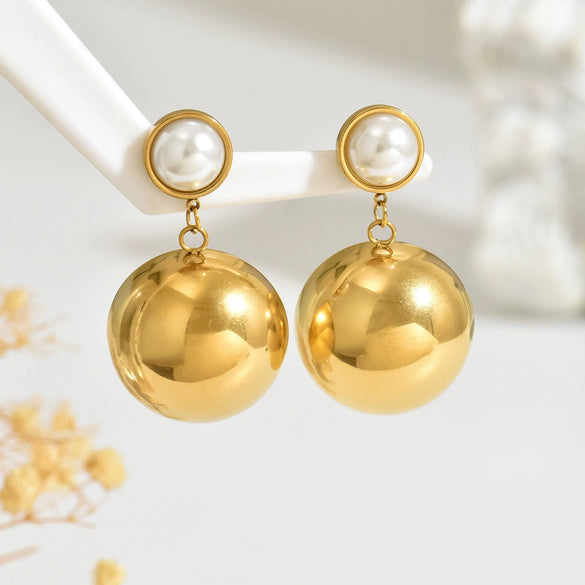 Wholesale Women's Minimalist Geometric Stainless Steel And Titanium Steel Electroplated Pearl Earrings Jewelry