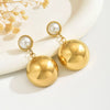 Wholesale Women's Minimalist Geometric Stainless Steel And Titanium Steel Electroplated Pearl Earrings Jewelry