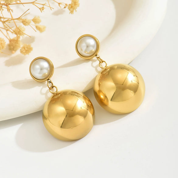 Wholesale Women's Minimalist Geometric Stainless Steel And Titanium Steel Electroplated Pearl Earrings Jewelry