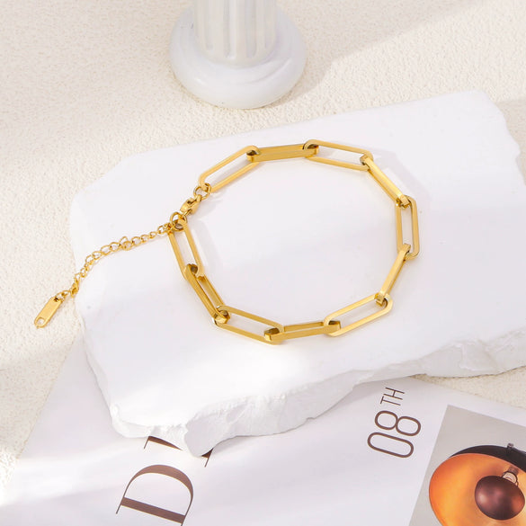 Wholesale Women's Minimalist Geometric Stainless Steel And Titanium Steel Gold Plated Wide Bracelet Jewelry