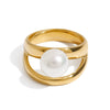 Wholesale Women's Minimalist Geometric Stainless Steel Doublelayer Pearl Cut Out Ring Jewelry Electroplated