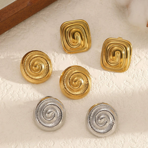 Wholesale Women's Minimalist Geometric Stainless Steel Earrings With Vacuum Real Gold Plating In Pvd Furnace