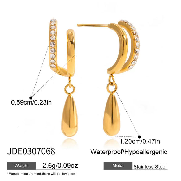 Wholesale Women's Minimalist Geometric Stainless Steel Electroplated Doublelayer Cring And Water Drop Pendant Earrings Jewelry