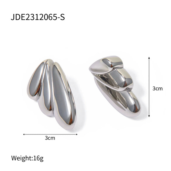 Wholesale Women's Minimalist Geometric Stainless Steel Electroplated Earrings With Inlaid Natural Elements Wings