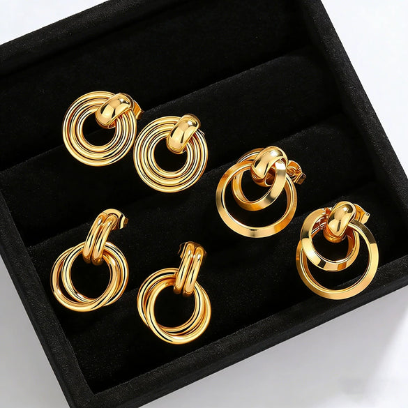 Wholesale Women's Minimalist Geometric Stainless Steel Electroplated Interlocking Earrings Jewelry